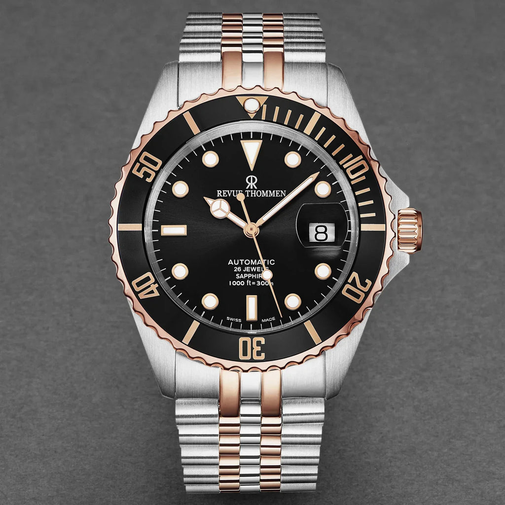 Revue Thommen Men's Diver Black Two-Tone Stainless Steel Automatic Watch