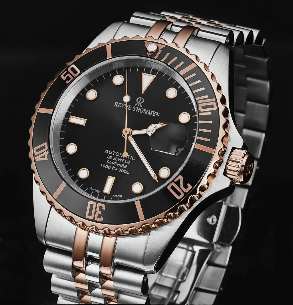 Revue Thommen Men's Diver Black Two-Tone Stainless Steel Automatic Watch