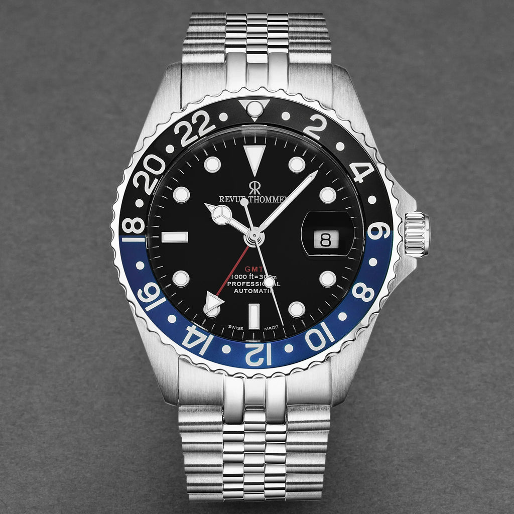 Revue Thommen Diver Black Dial Steel GMT Automatic Men's Watch