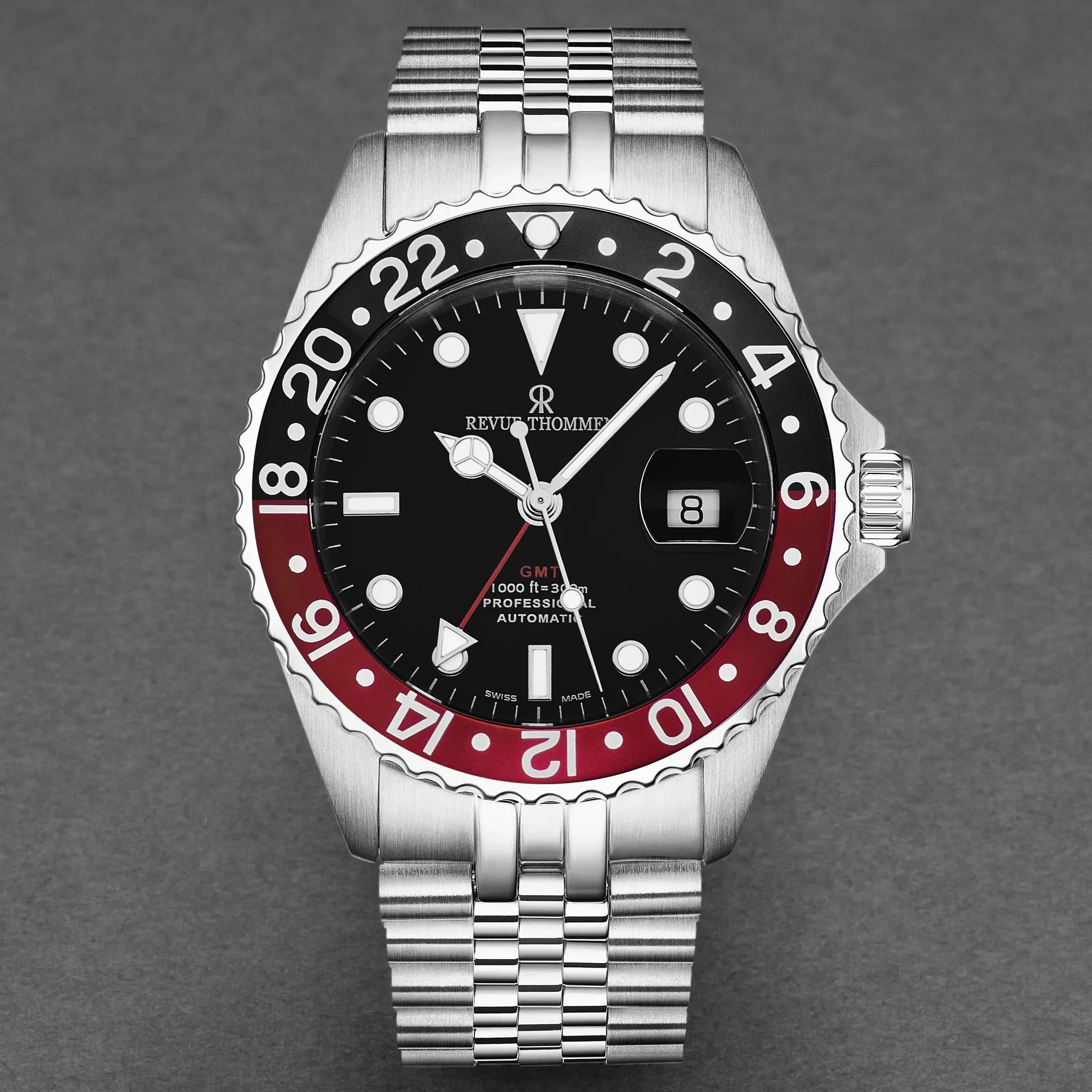 Revue Thommen Men's Diver GMT Stainless Steel 42mm Black Red Automatic Watch