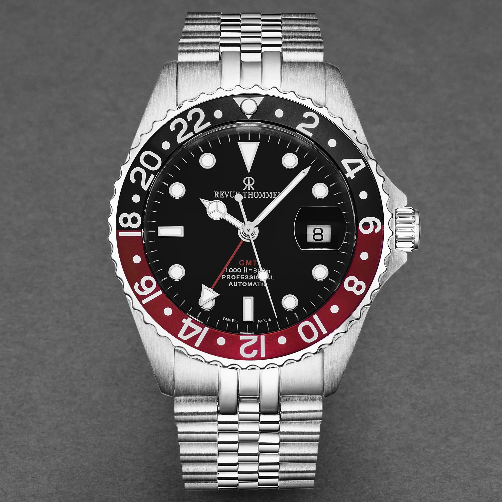 Revue Thommen Diver GMT Men's 42mm Black Red Automatic Watch