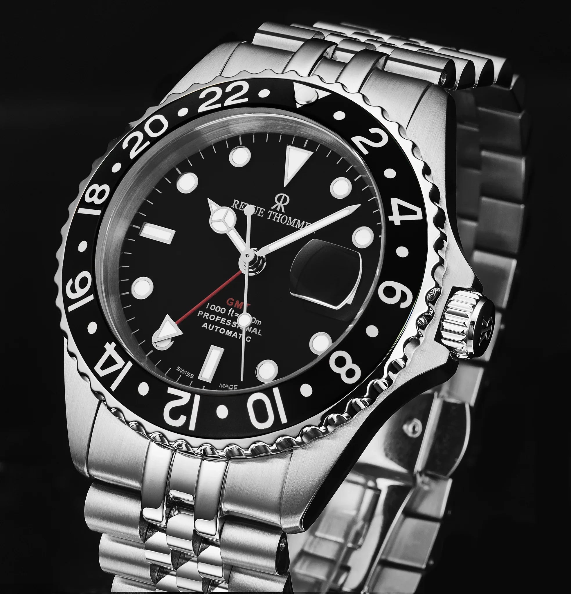Revue Thommen 'Diver' Black Dial Steel 42mm Automatic Men's Watch