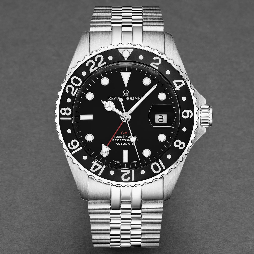 Revue Thommen 'Diver' Black Dial Steel 42mm Automatic Men's Watch