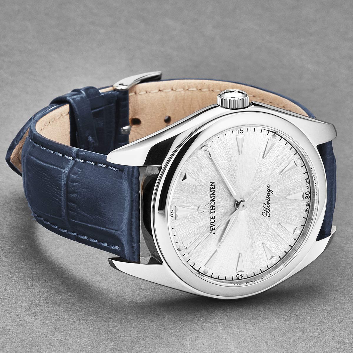 Revue Thommen Heritage Men’s Silver Blue Leather Strap Automatic Watch