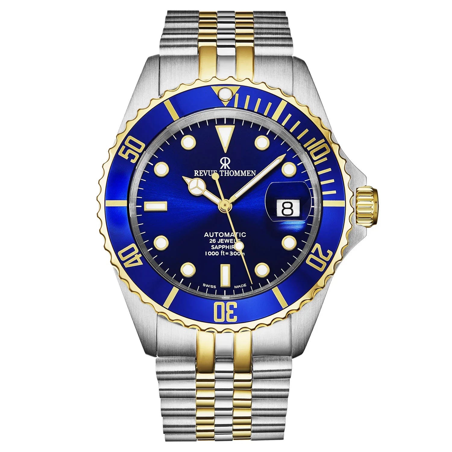 Revue Thommen Men's Diver 42mm Blue Two-Tone Gold Automatic Watch