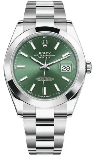 Rolex Oystersteel Datejust 41  - Smooth Bezel - Mint Green Index Dial - Oyster Bracelet - 126300Gob