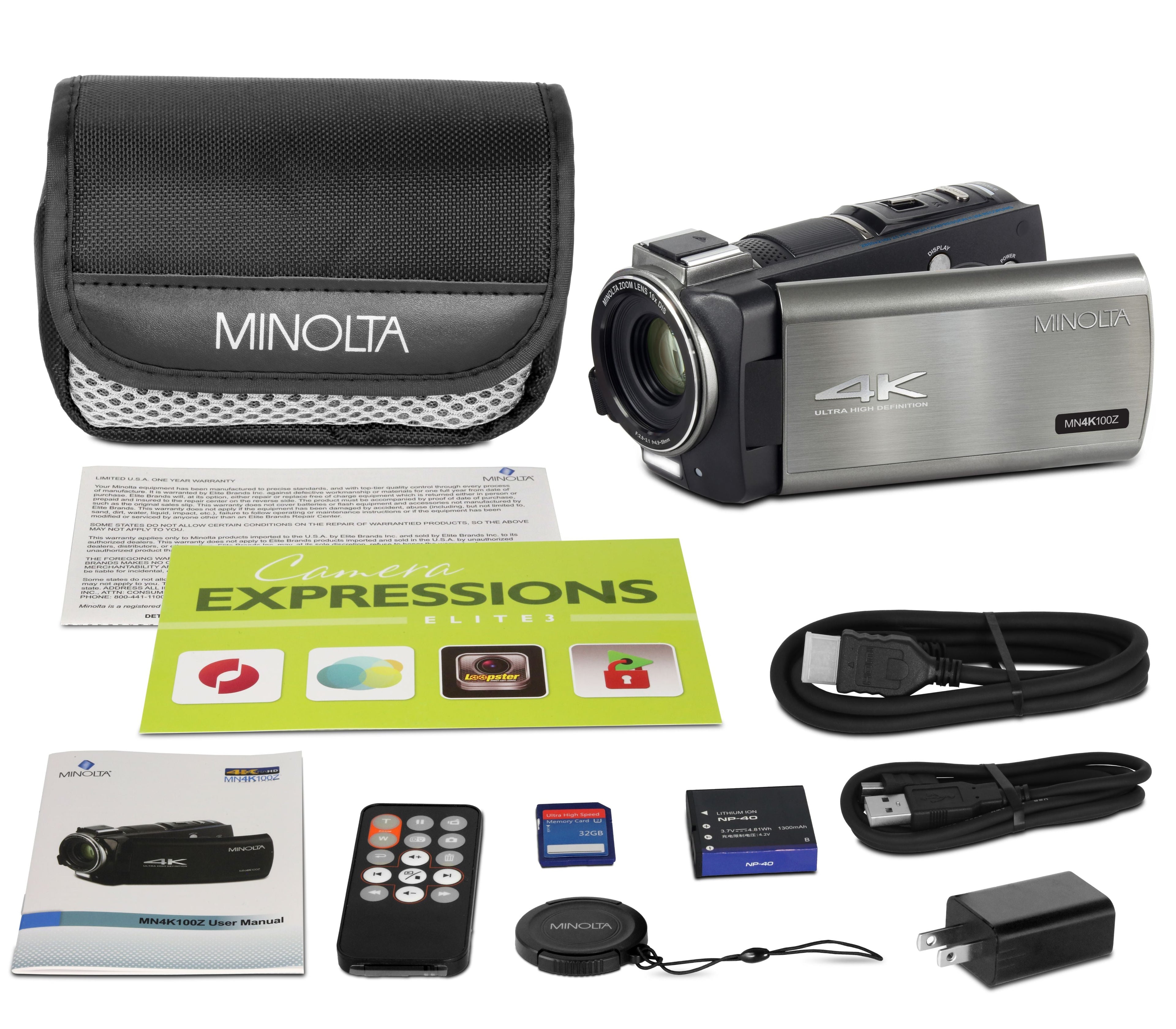 MINOLTA MN4K100Z 4K Ultra HD / 28 MP Camcorder w/10x Optical Zoom