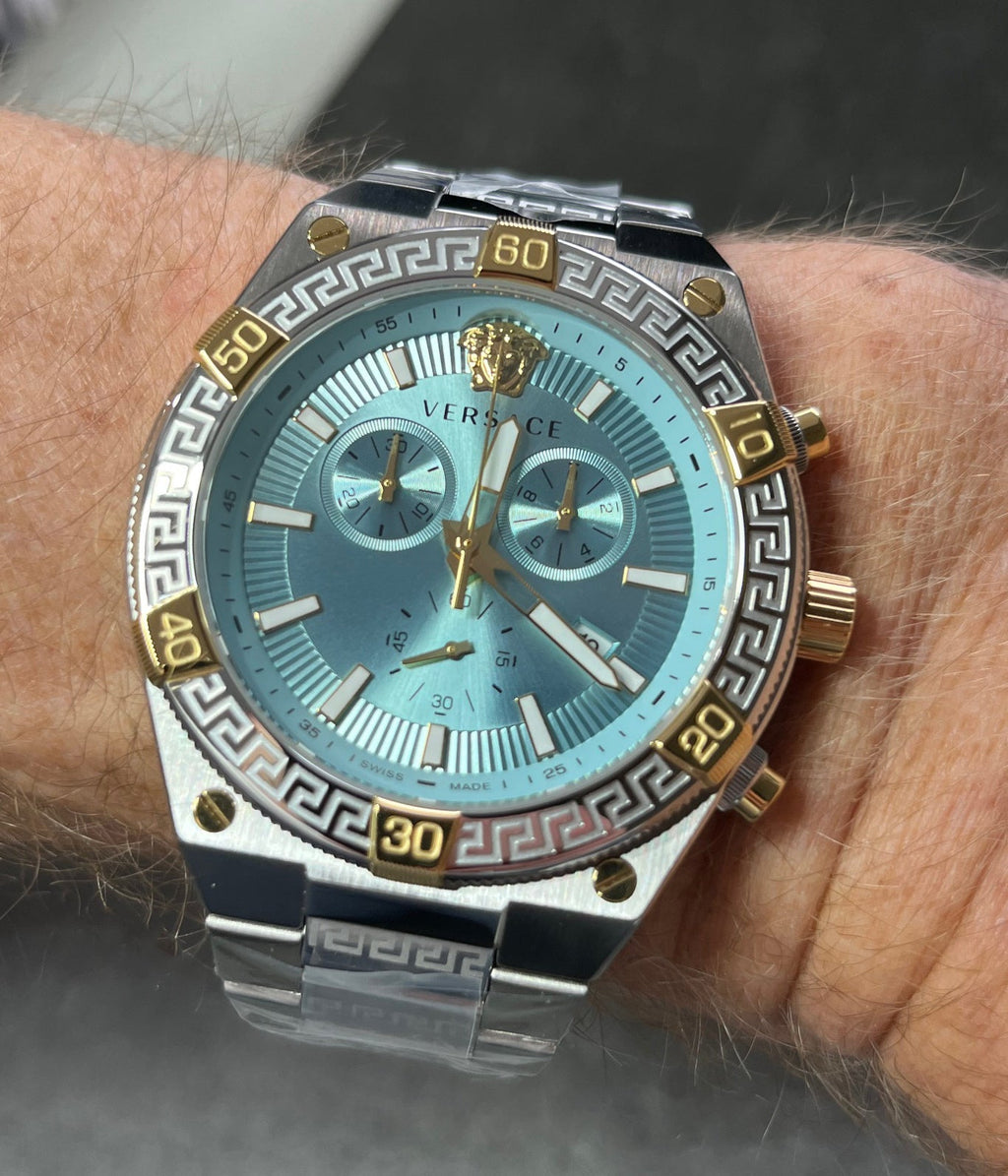 Versace Men's Watch Greca Sporty Chronograph 46mm Blue Turquoise
