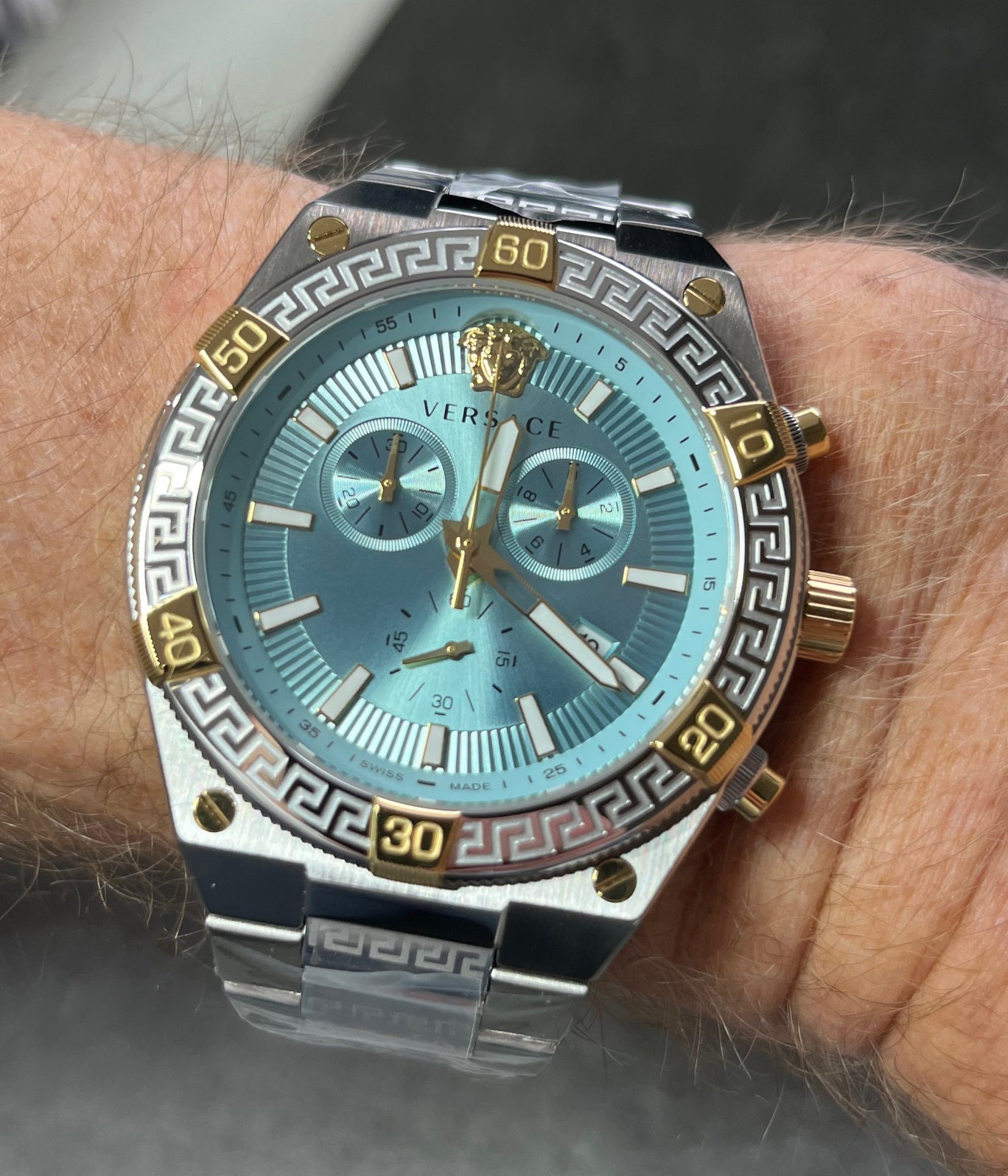 Versace Men's Watch Greca Sporty Chronograph 46mm Blue Turquoise