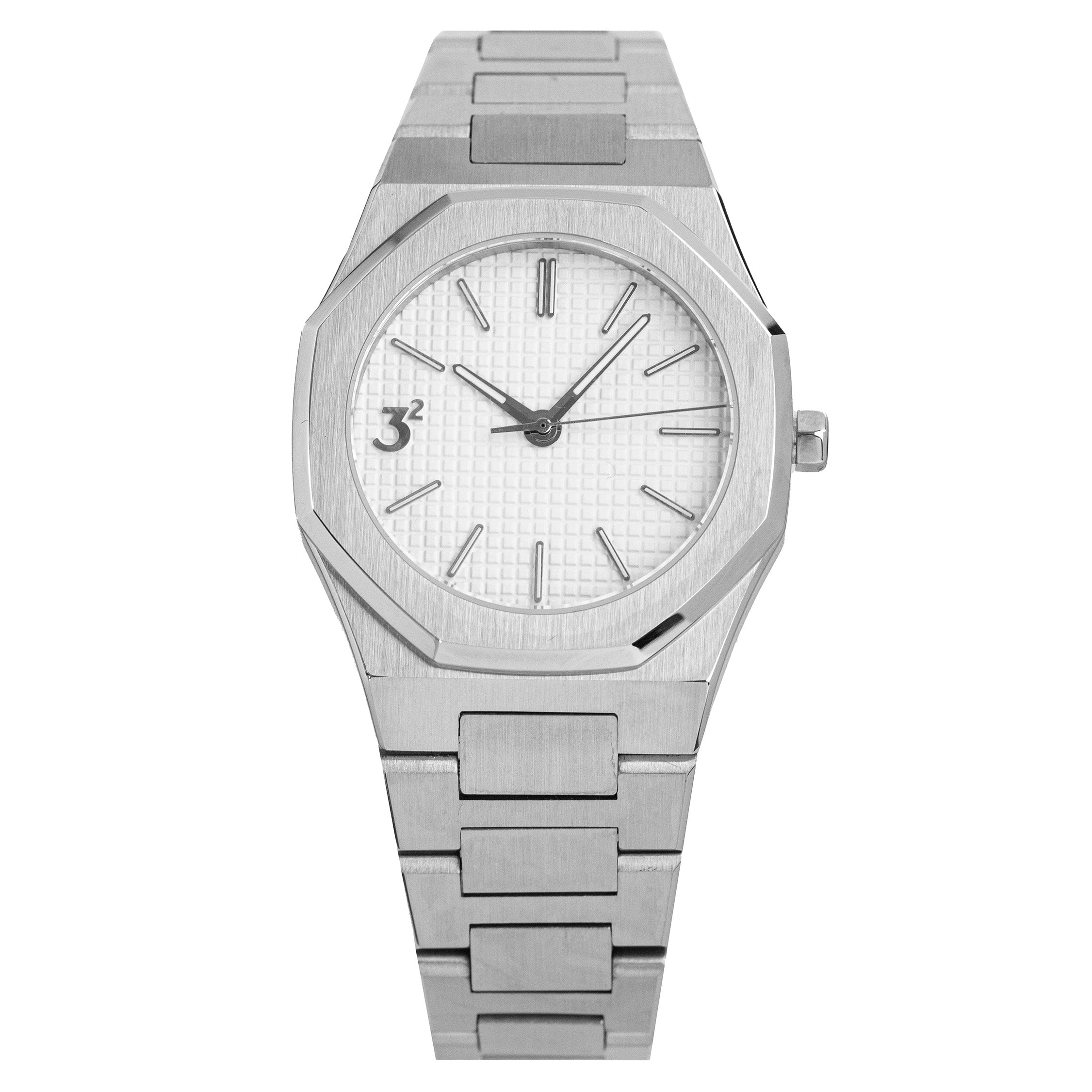 Three Square Men's Silver White Quartz 38mm Stainless Steel Watch