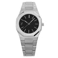 Three Square Men's Silver Black Quartz Stainless Steel Watch