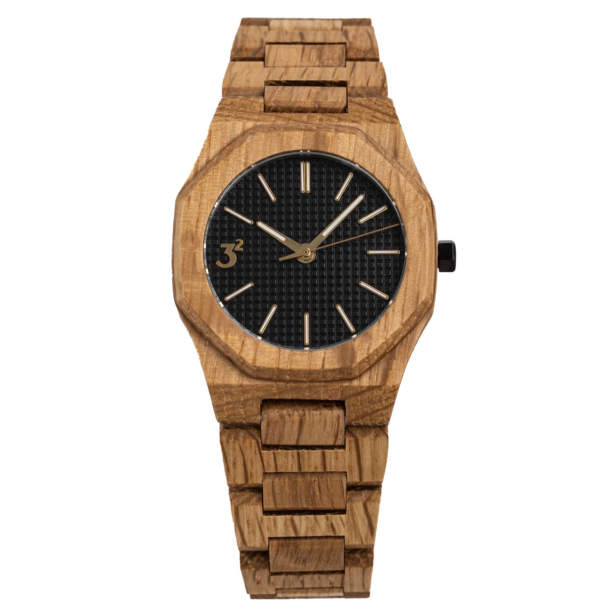 Three Square Men's Wood Black Quartz Watch