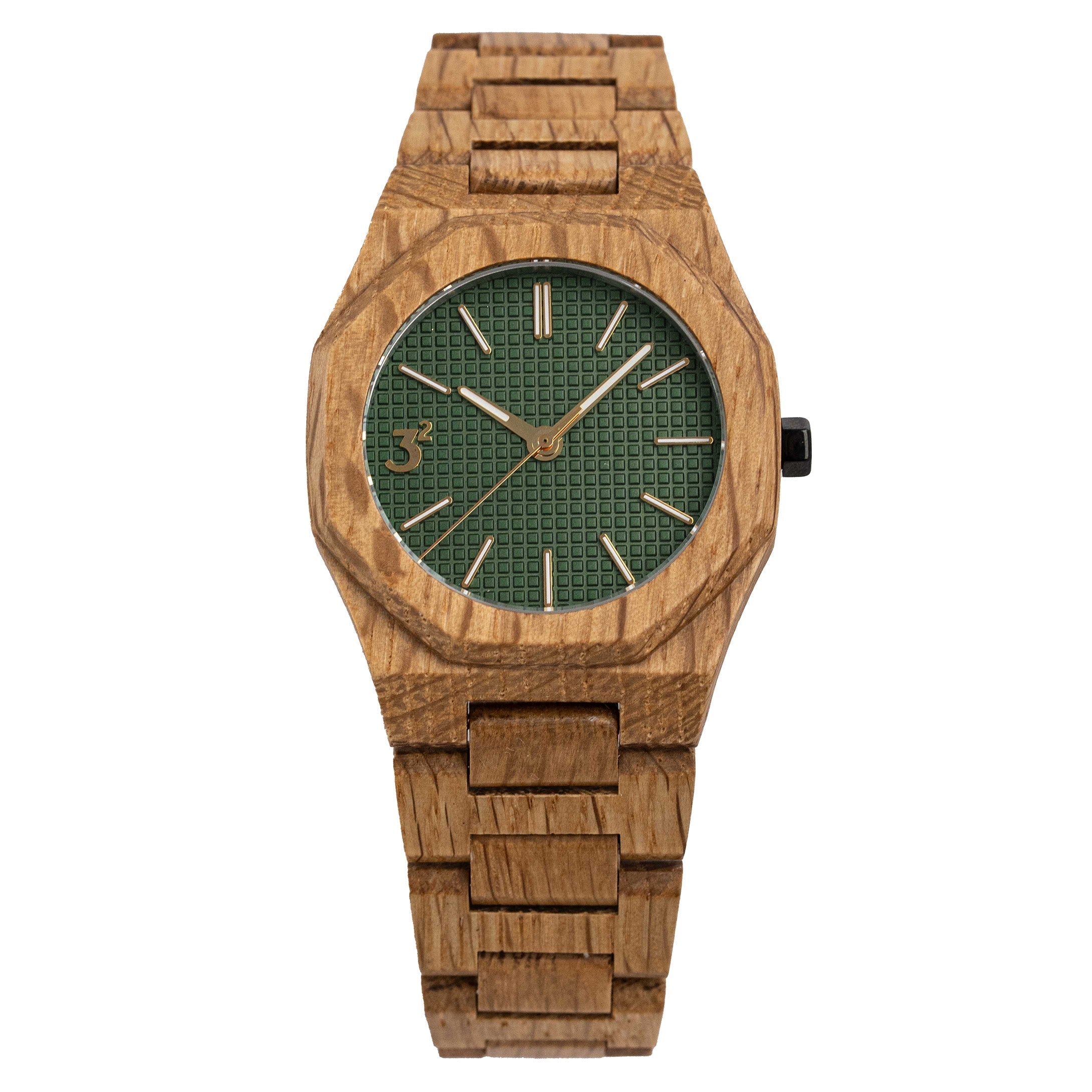 Three Square Men's Wood Green Gold Quartz Watch