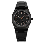 Three Square Men's Black Rose Gold Quartz Stainless Steel Watch