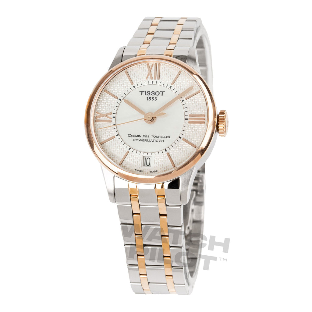 Tissot Chemin Des Tourelles Powermatic 80 Ladies White Rose Gold Watch