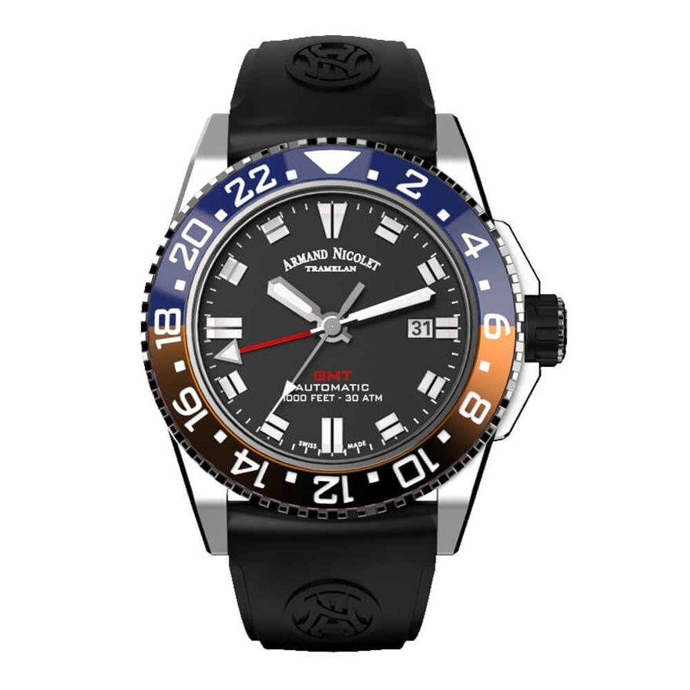 Armand Nicolet JS9-44 GMT Orange and Blue Bezel