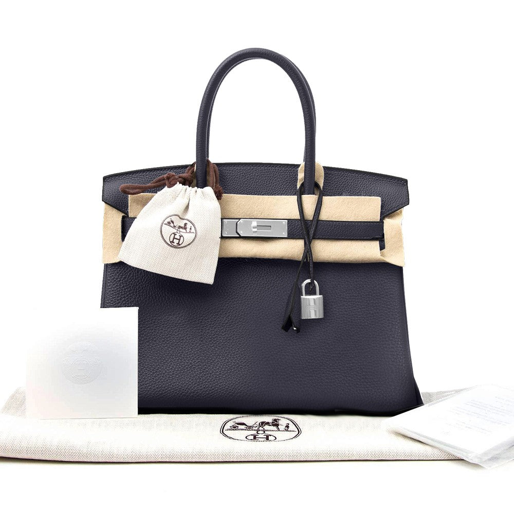 Hermes 30 Birkin Bag Blue Nuit Togo Handtasche