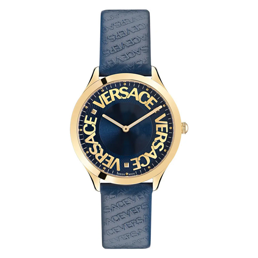 Versace Ladies Watch Logo Halo Blue Gold