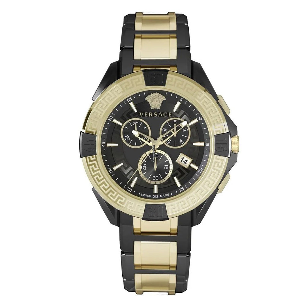 Versace Men's Watch Chrono Sporty 46mm Black Gold Bracelet