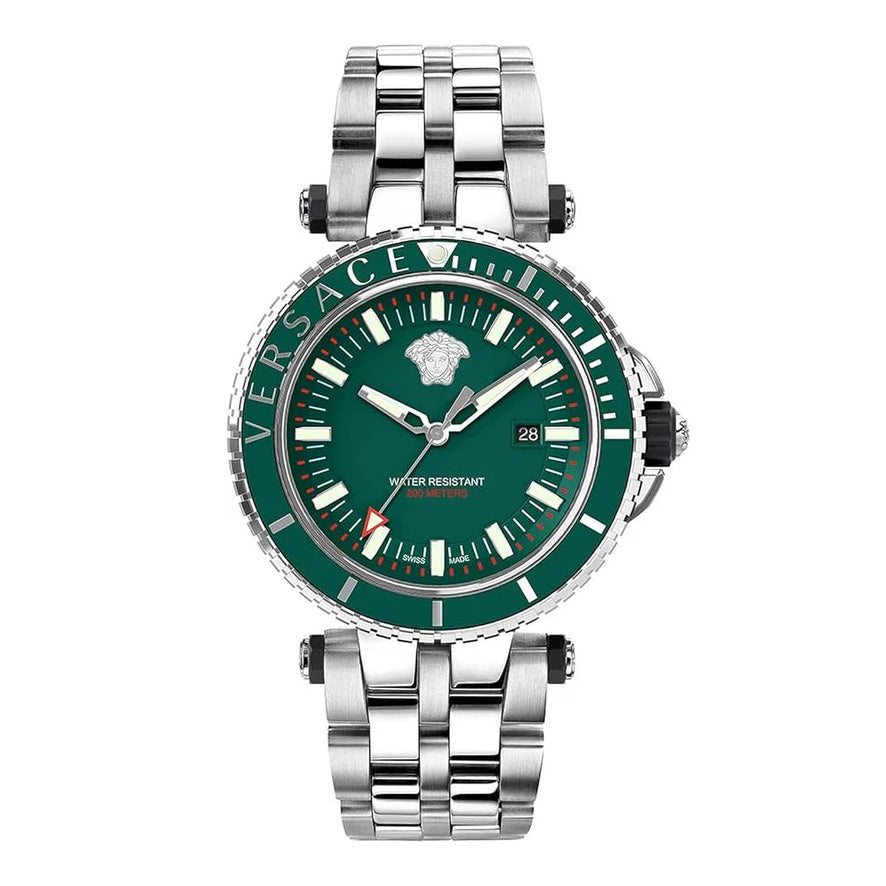 Versace Men's Watch V-Race Diver 46mm Green Bracelet