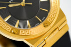 Versace Ladies Watch Greca Logo Gold Black Leather