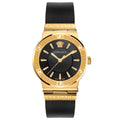 Versace Ladies Watch Greca Logo Gold Black Leather