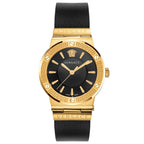 Versace Ladies Watch Greca Logo Gold Black Leather