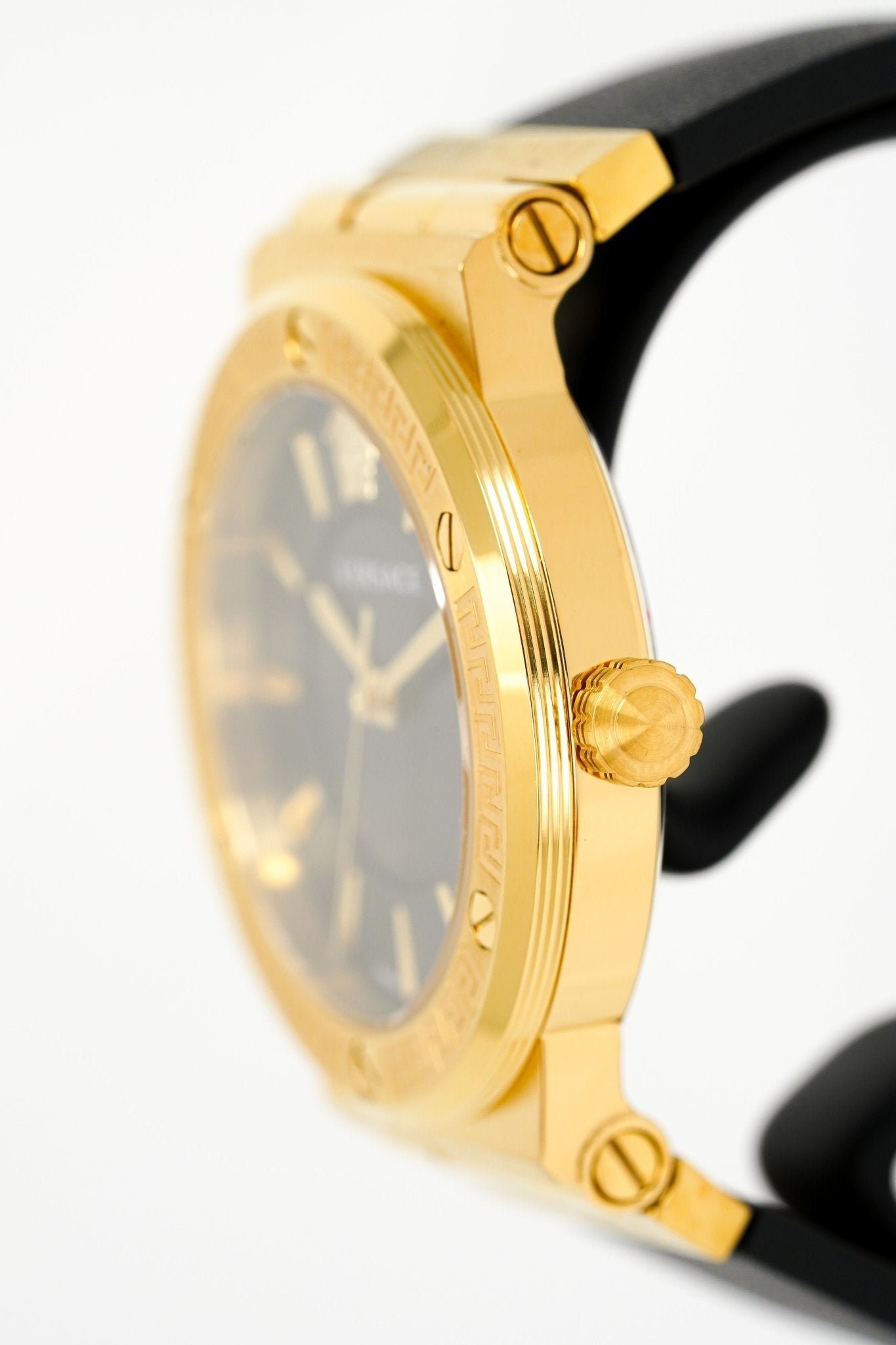 Versace Ladies Watch Greca Logo Gold Black Leather