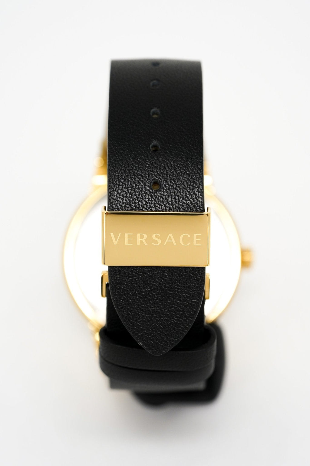 Versace Ladies Watch Greca Logo Gold Black Leather