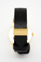 Versace Ladies Watch Greca Logo Gold Black Leather