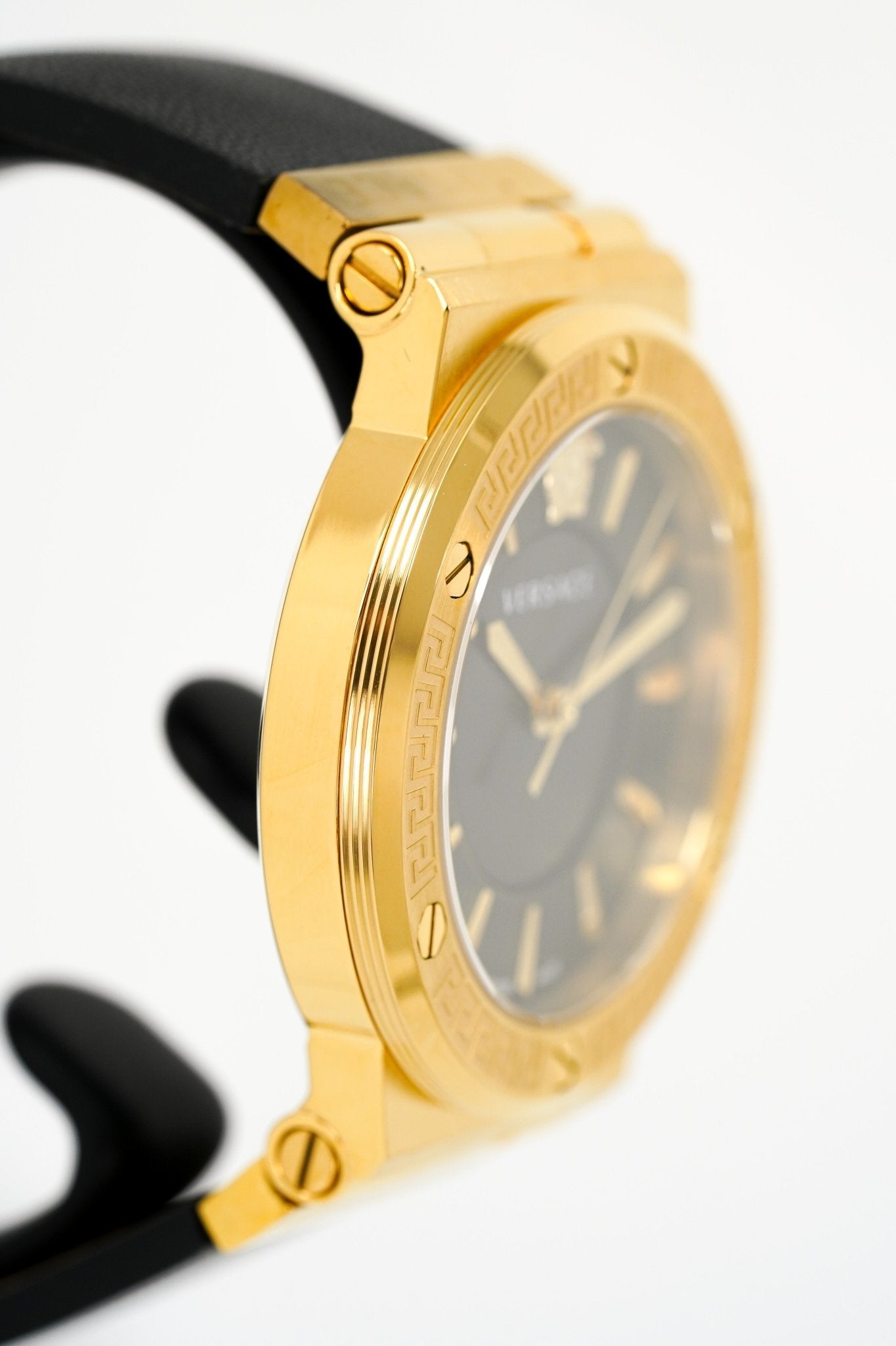 Versace Ladies Watch Greca Logo Gold Black Leather