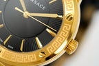 Versace Ladies Watch Greca Logo Gold Black Leather