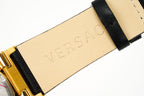 Versace Ladies Watch Greca Logo Gold Black Leather