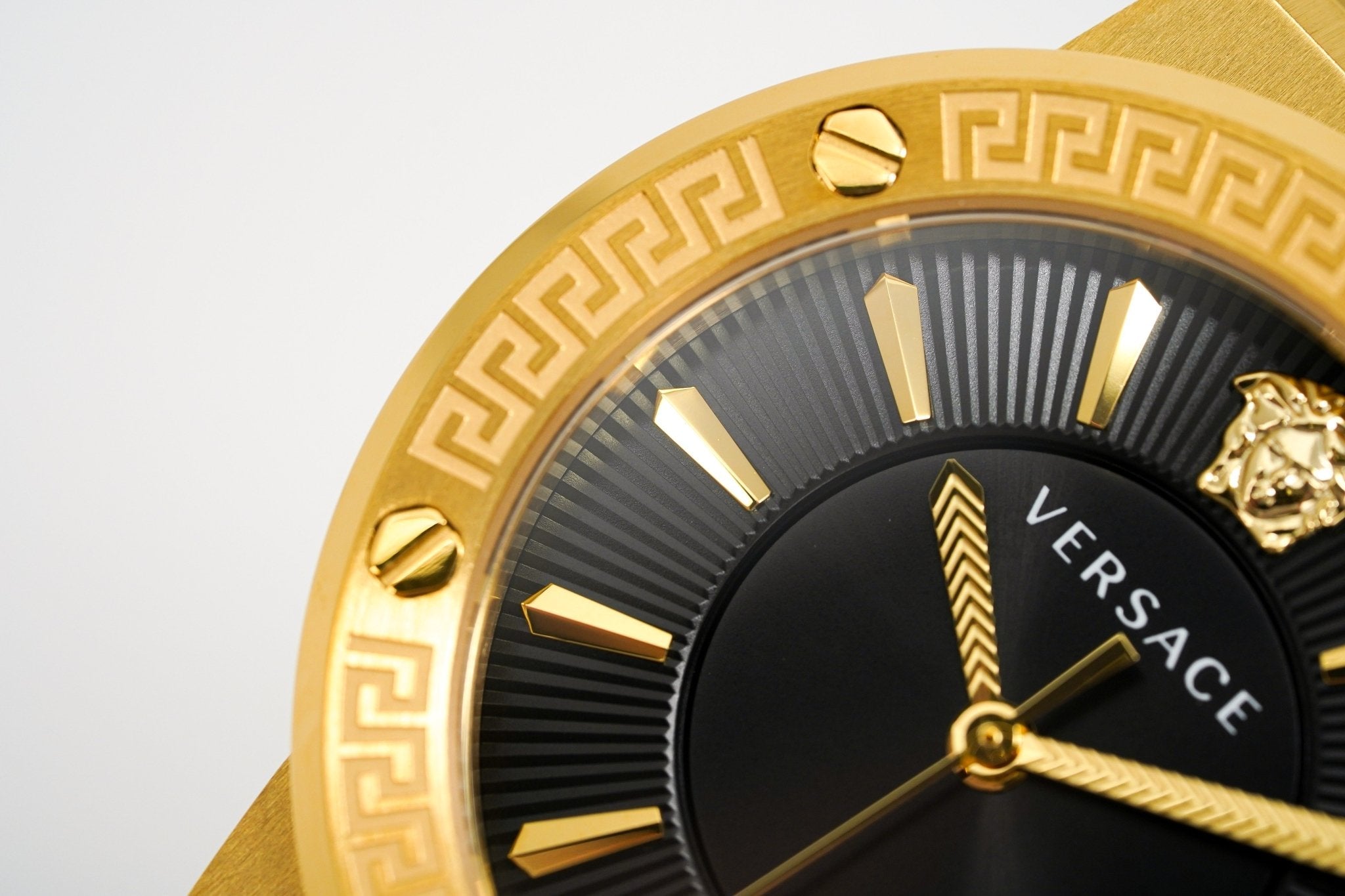 Versace Ladies Watch Greca Logo Gold Black Leather