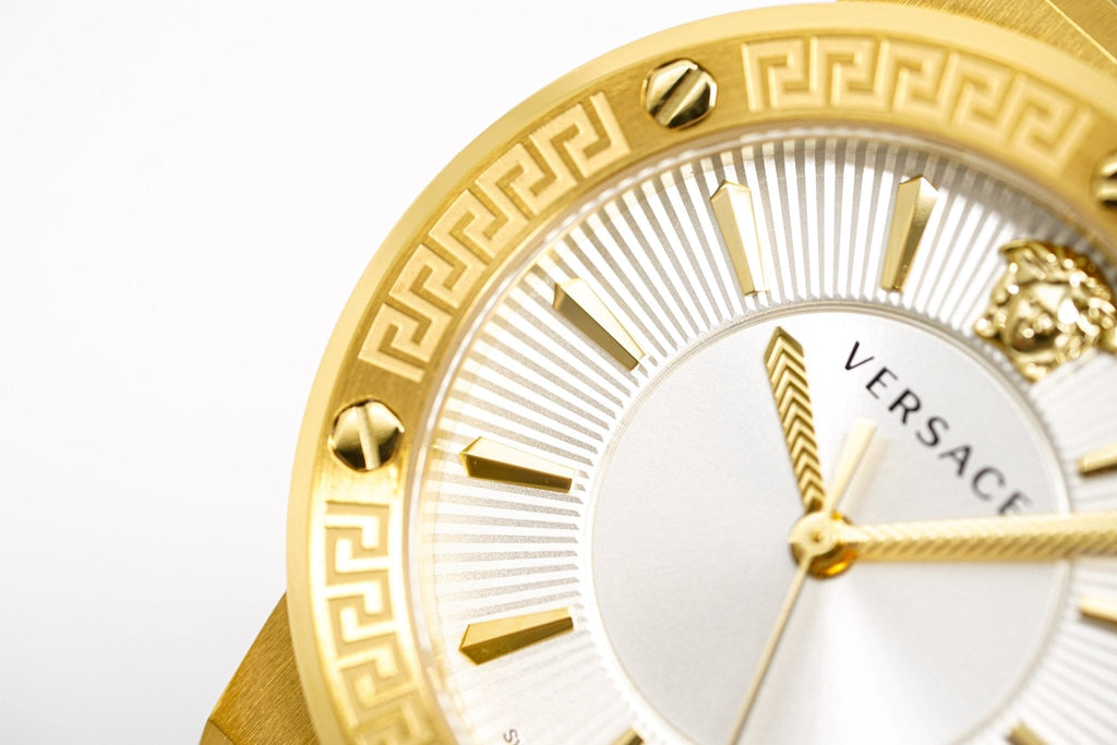 Versace Ladies Watch Greca Logo Gold Red Leather