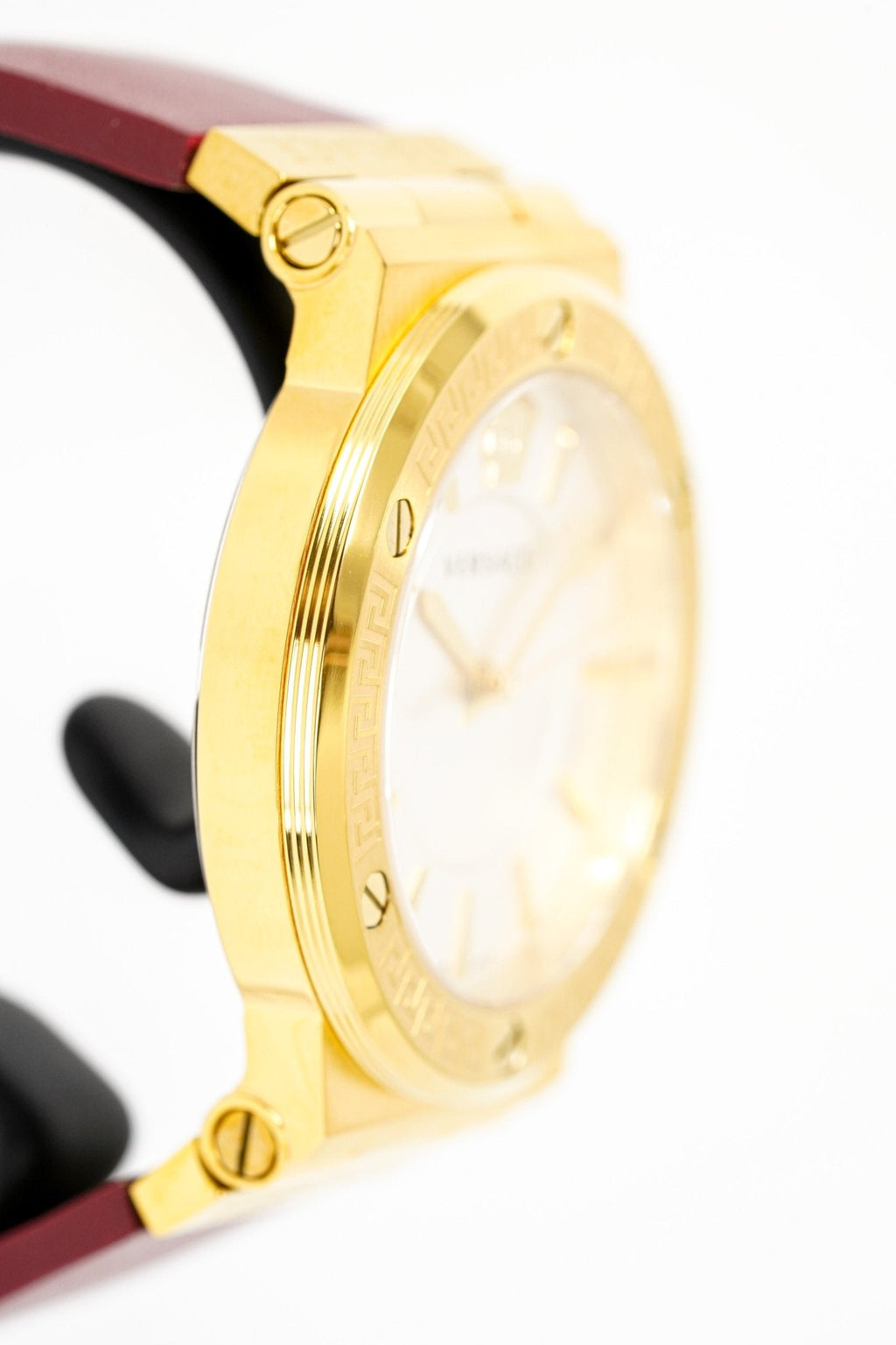 Versace Ladies Watch Greca Logo Gold Red Leather