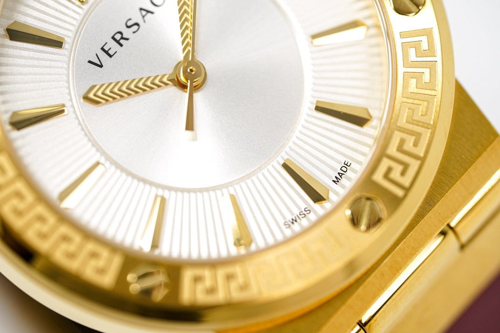 Versace Ladies Watch Greca Logo Gold Red Leather