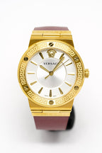 Versace Ladies Watch Greca Logo Gold Red Leather