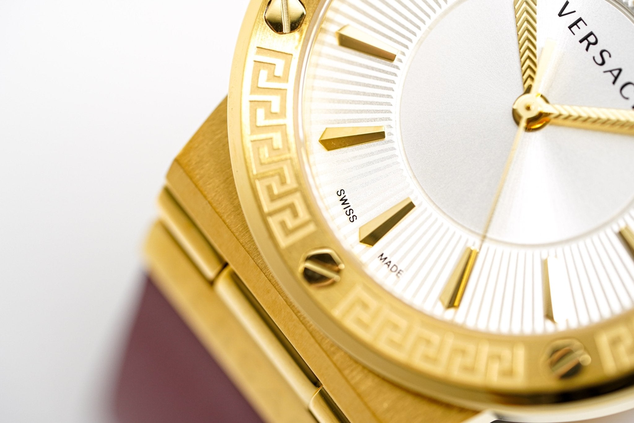 Versace Ladies Watch Greca Logo Gold Red Leather