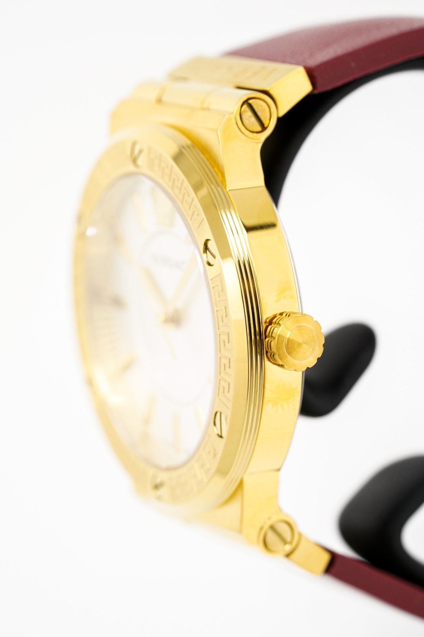 Versace Ladies Watch Greca Logo Gold Red Leather