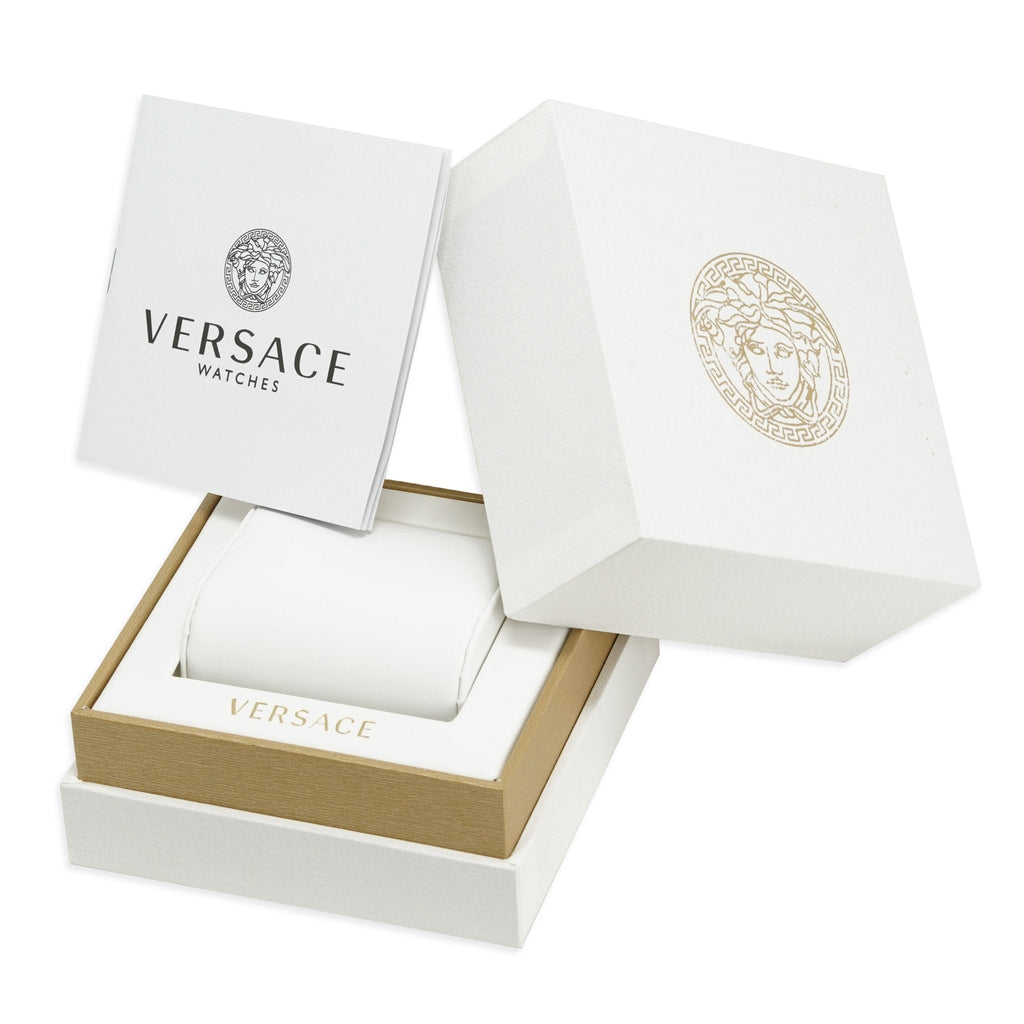 Versace Ladies Watch Greca Logo Gold Red Leather