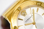 Versace Ladies Watch Greca Logo Gold Red Leather