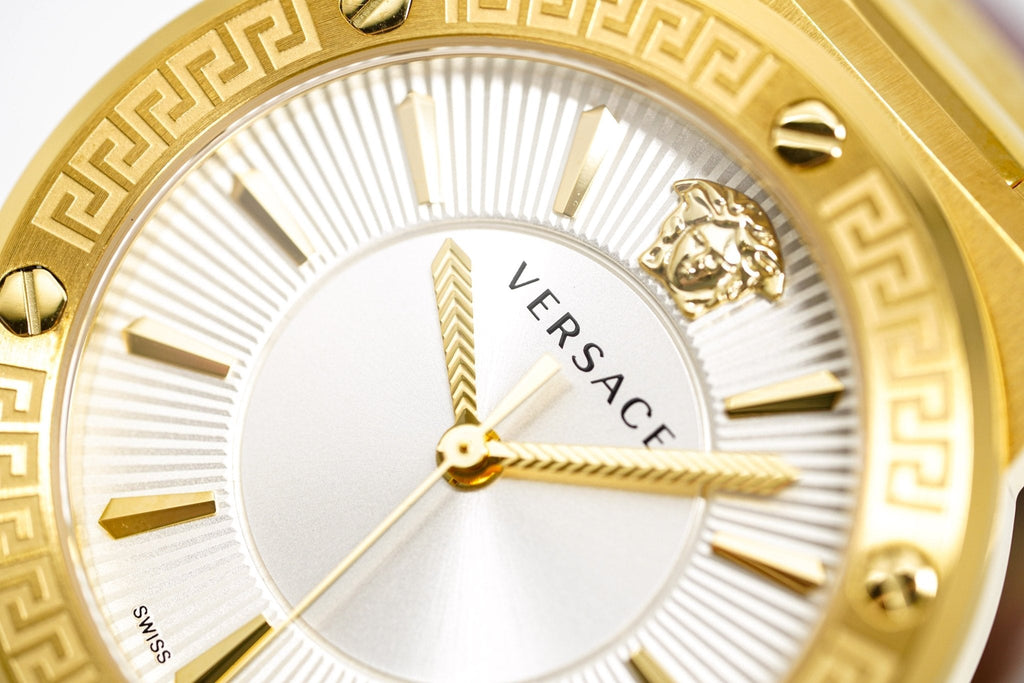 Versace Ladies Watch Greca Logo Gold Red Leather
