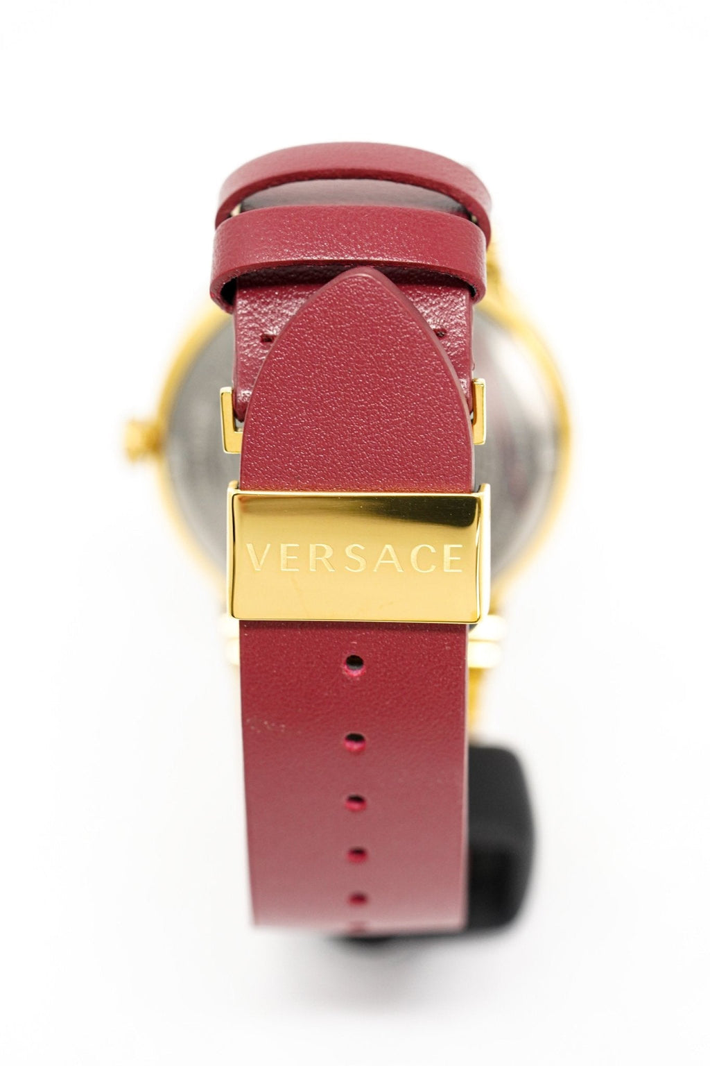 Versace Ladies Watch Greca Logo Gold Red Leather