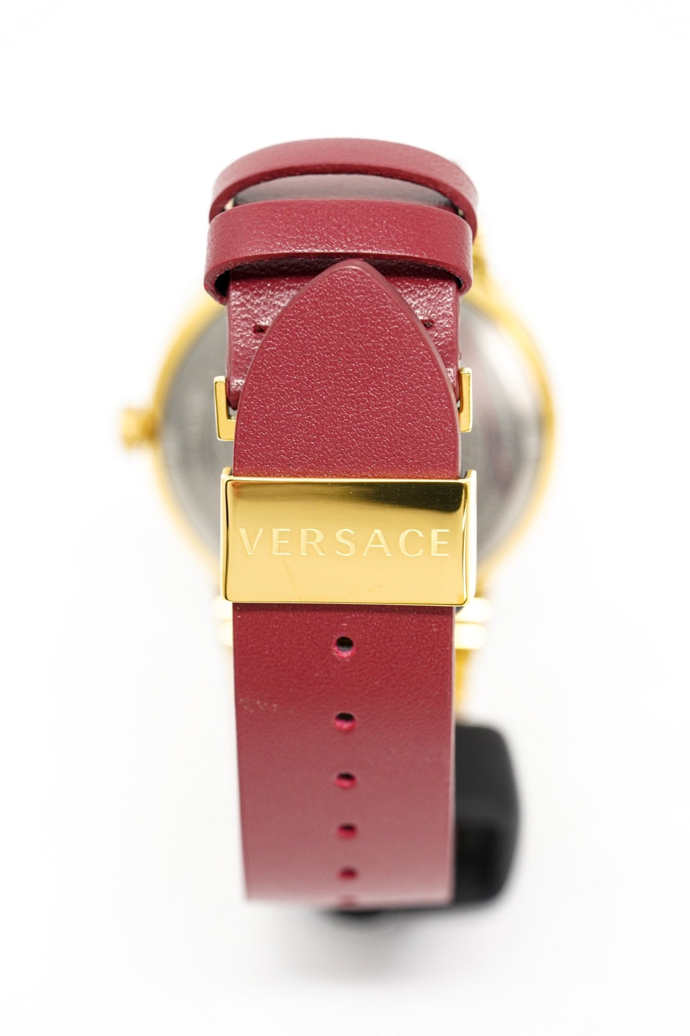 Versace Ladies Watch Greca Logo Gold Red Leather