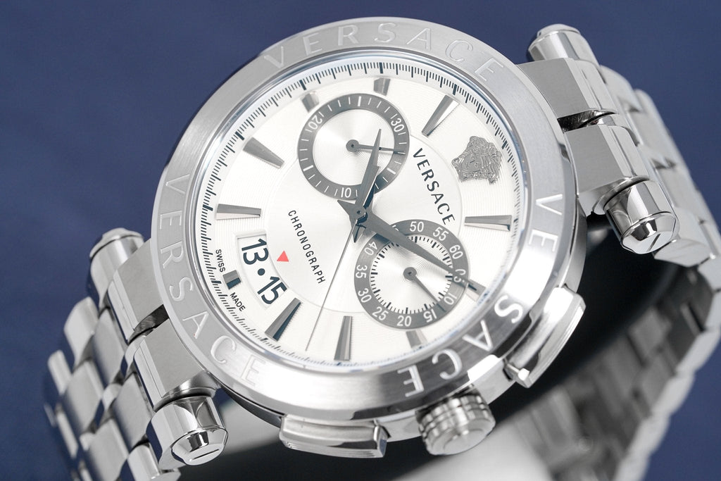 Versace Men's Watch Aion Chronograph 45mm White Silver