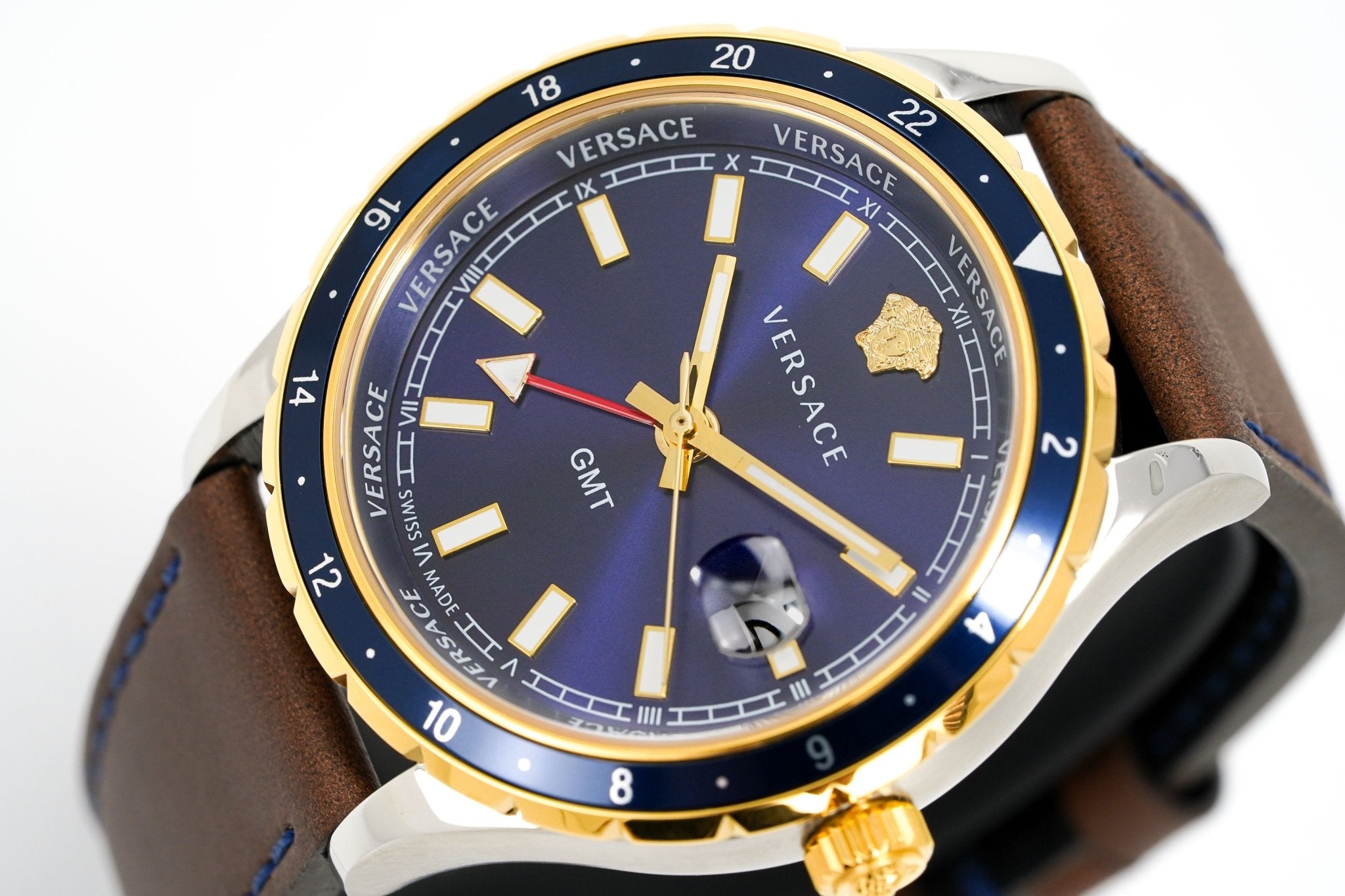 Versace Men's Watch Hellenyium GMT Blue Leather
