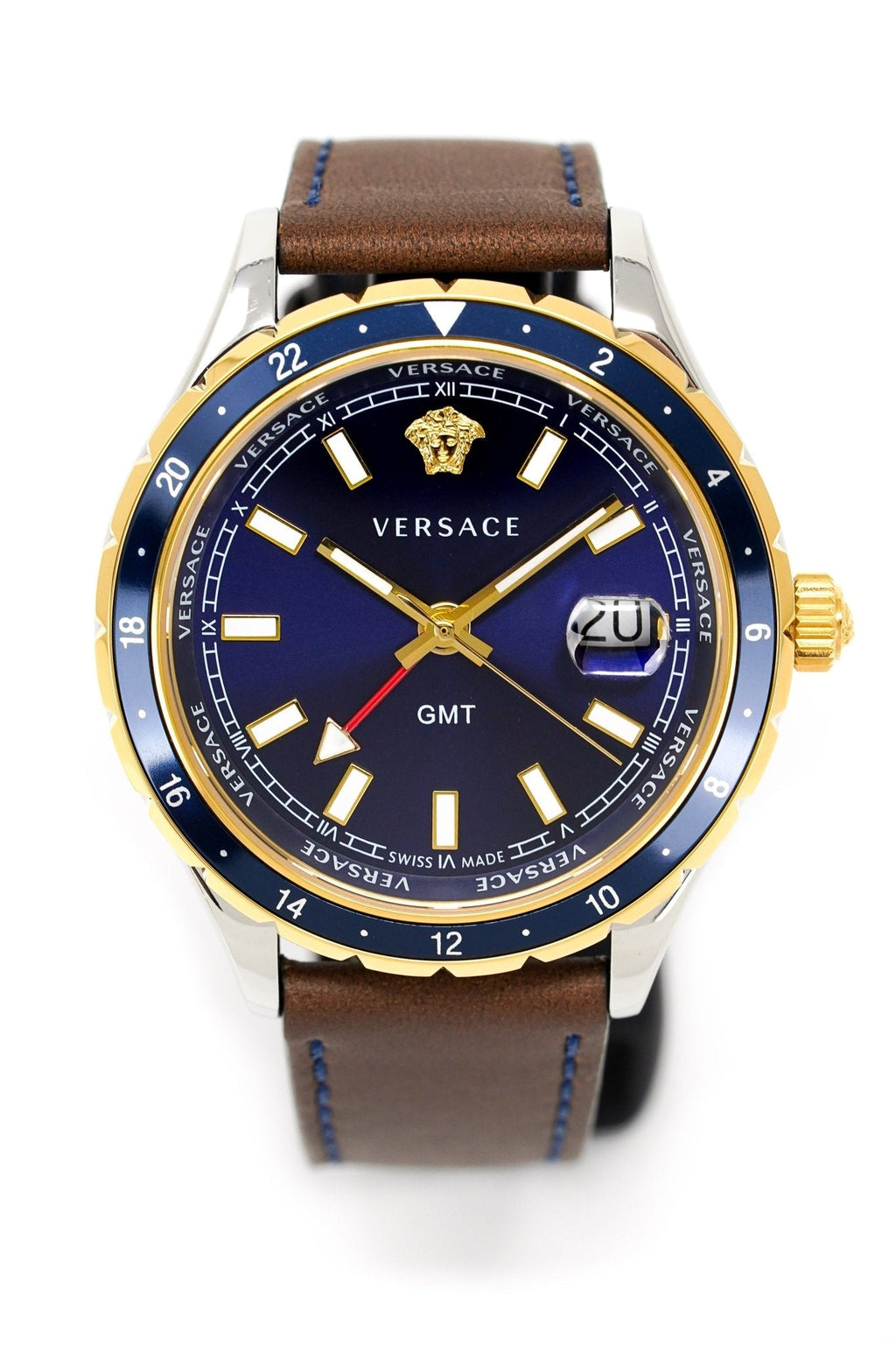 Versace Men's Watch Hellenyium GMT Blue Leather