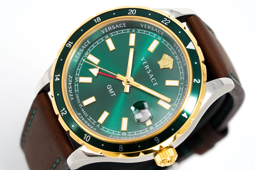 Versace Men's Watch Hellenyium GMT Green Leather