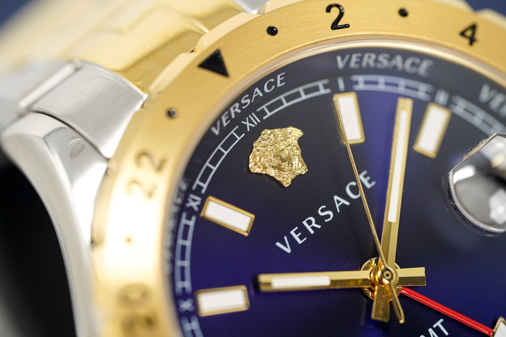 Versace Men's Watch Hellenyium GMT Blue Two-Tone Bracelet
